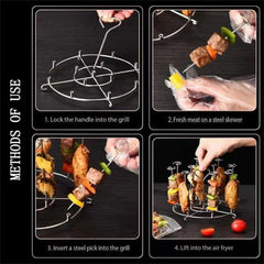 Air Fryer Accessories Barbecue Skewers, Stainless Steel Skewers Rack For Air Fryer For Instant ，Air Fryer Rack For Oven For Home BBQ Grill Accessories (round)