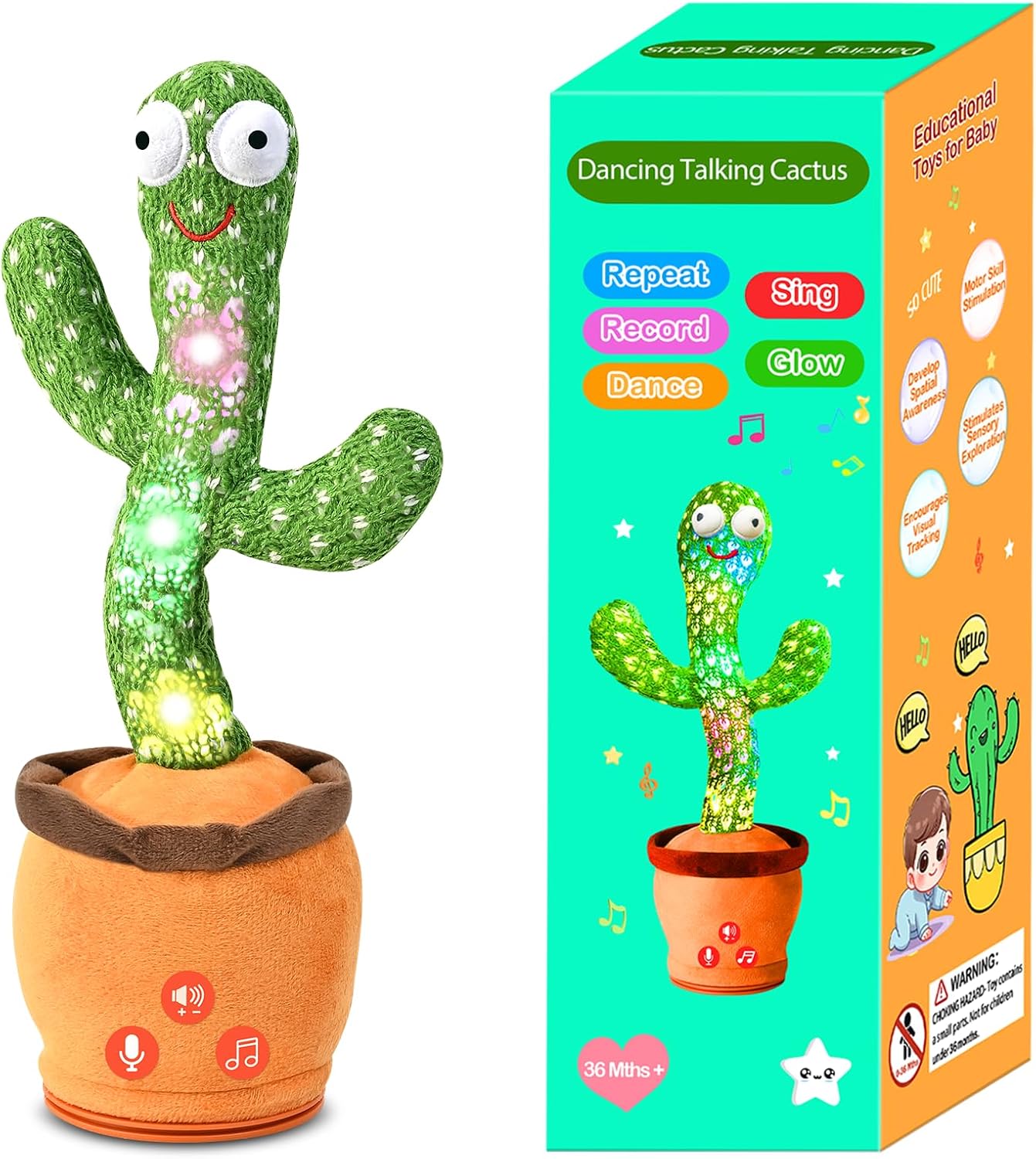 Dancing Talking Cactus Toy for Baby Toddler, Boys Girls Gifts Singing Mimicking Cactus Toy Recording Repeating