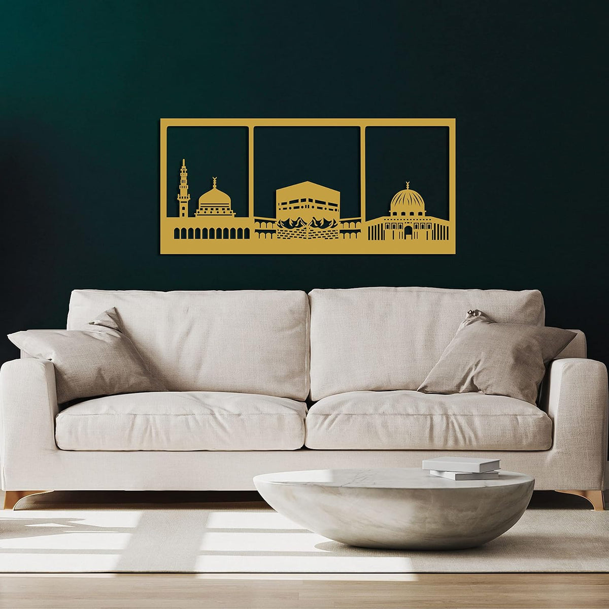 Gold Metal Wall Art – Kaaba Islamic Decor & Calligraphy for Muslim Homes