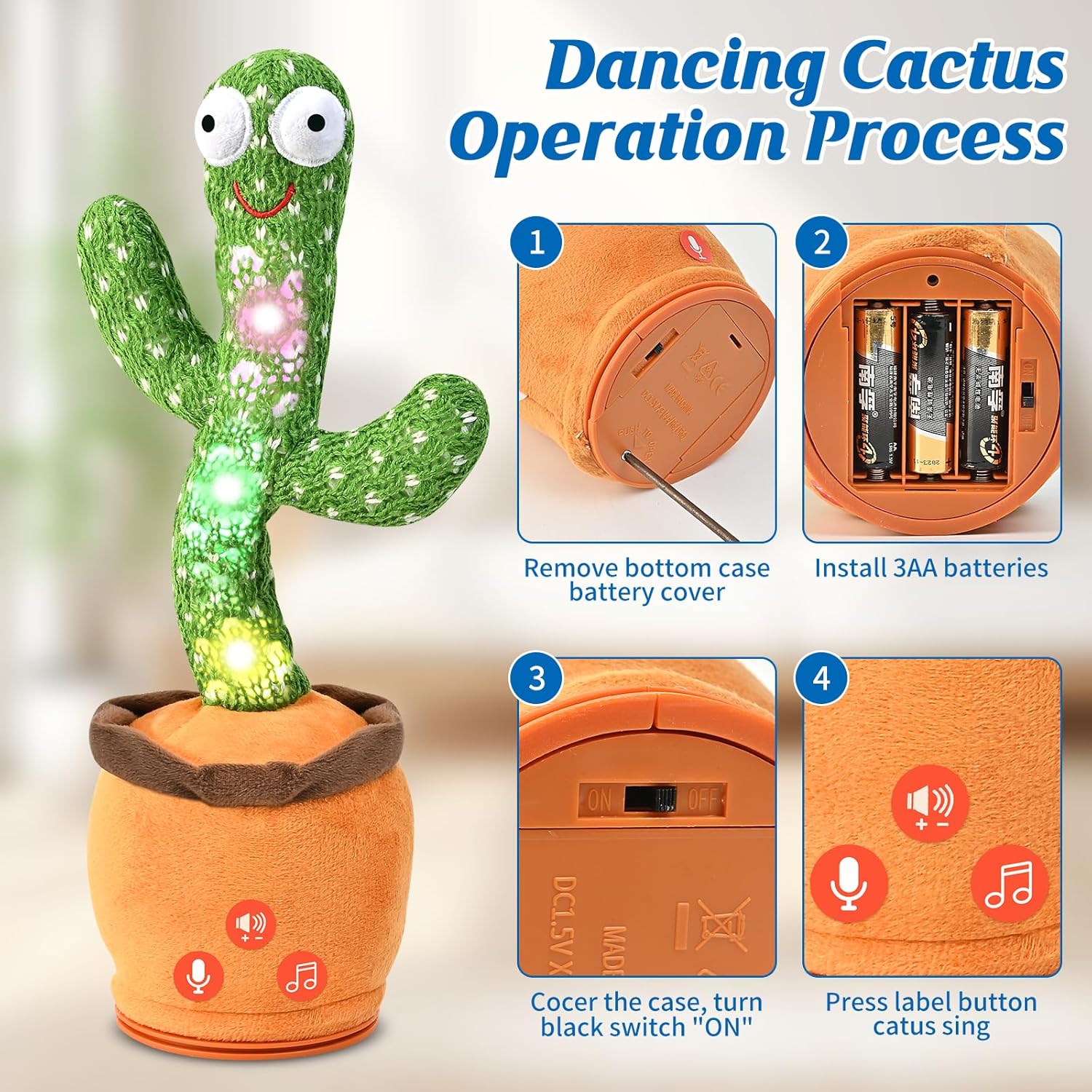 Dancing Talking Cactus Toy for Baby Toddler, Boys Girls Gifts Singing Mimicking Cactus Toy Recording Repeating