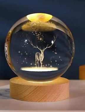 Deer Solar System Christmas Day Floral Interior Carved Galaxies Planet Moon 3D Crystal Ball Night Light