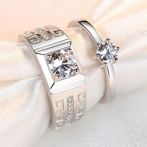 Fashion Korea Style 925 Silver Plated Zircon Crystal Engagement Wedding Rings Set for Couples