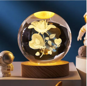 Deer Solar System Christmas Day Floral Interior Carved Galaxies Planet Moon 3D Crystal Ball Night Light