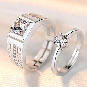 Fashion Korea Style 925 Silver Plated Zircon Crystal Engagement Wedding Rings Set for Couples