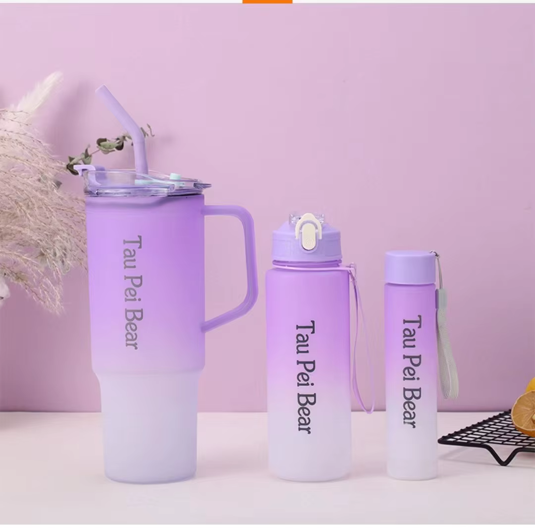 Gradient Color Drinking Water Bottle Portable Sports - 3 in 1 water bottle